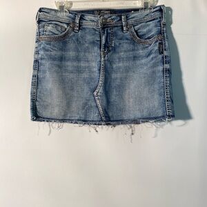Silver Jeans Denim Mini Skirt with Frayed Hem